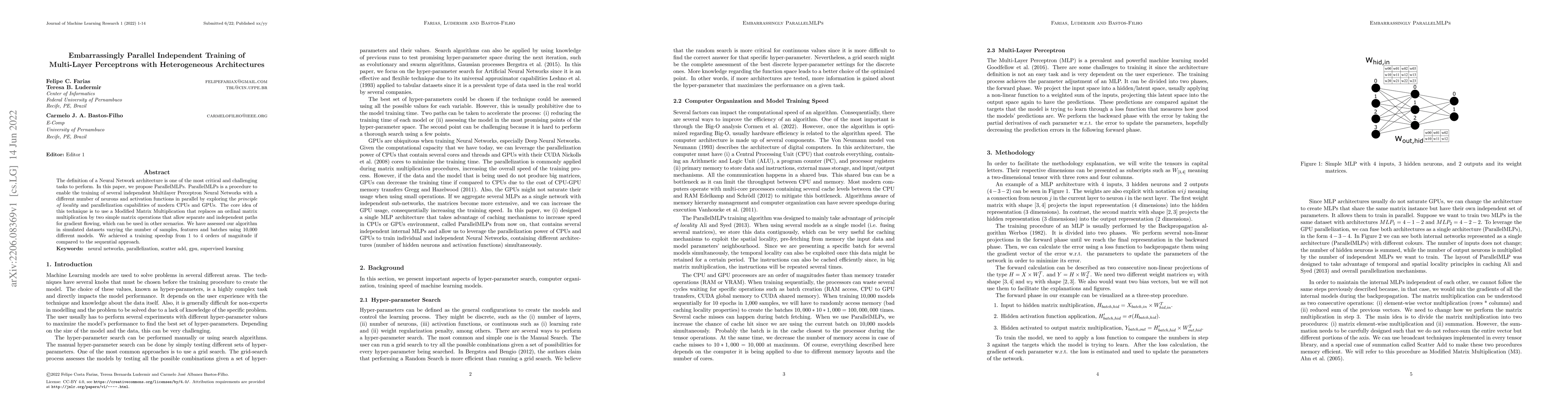 Thumbnail for Embarrassingly Parallel Independent Training of Multi-Layer Perceptrons
  with Heterogeneous Architectures