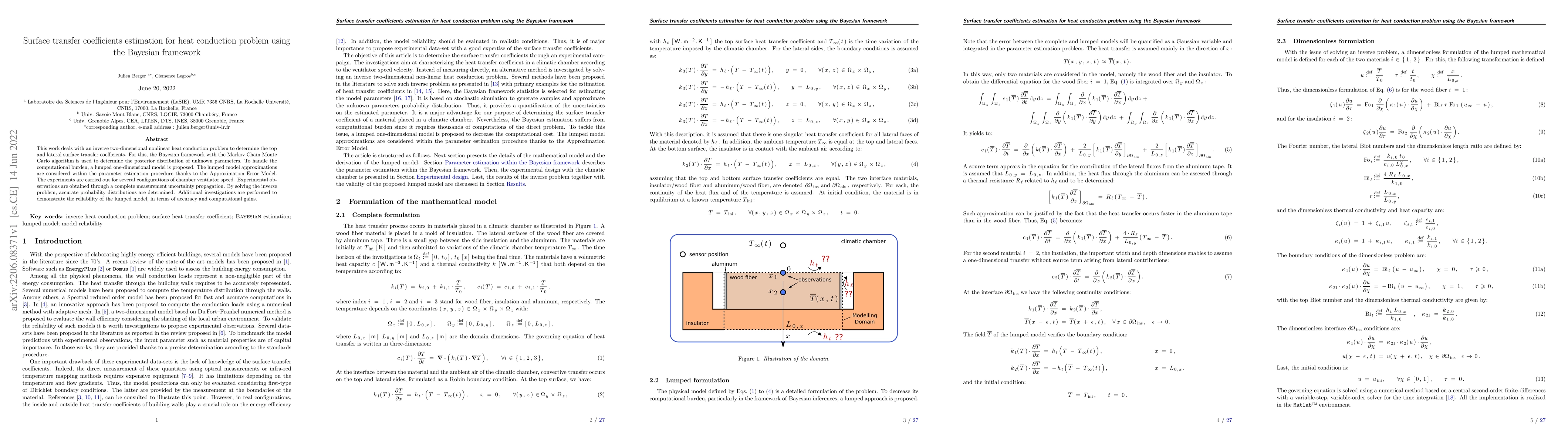 Thumbnail for Surface transfer coefficients estimation for heat conduction problem
  using the Bayesian framework