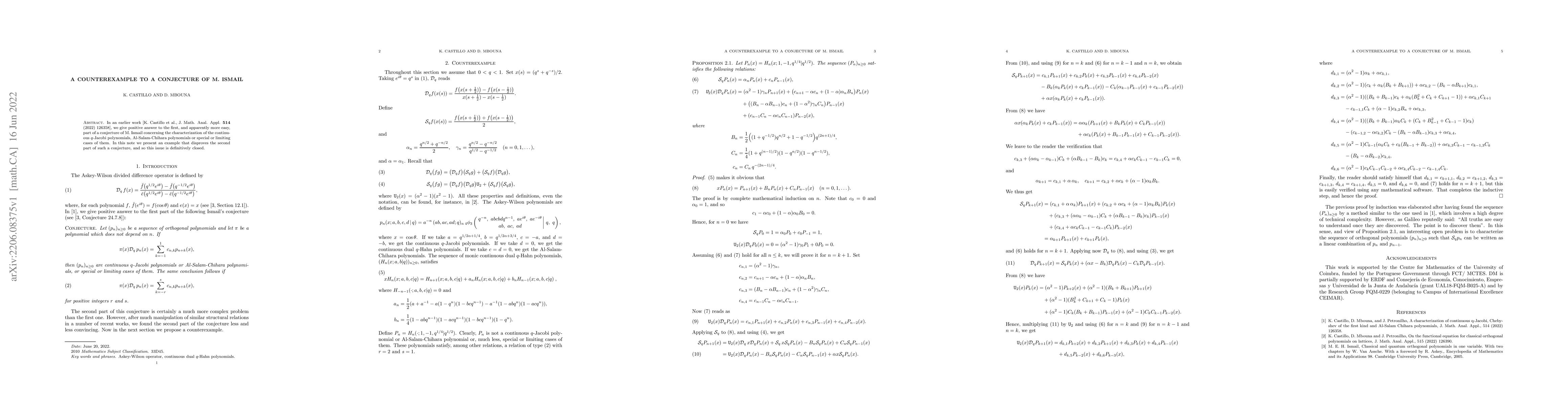 Thumbnail for A counterexample to a conjecture of M. Ismail
