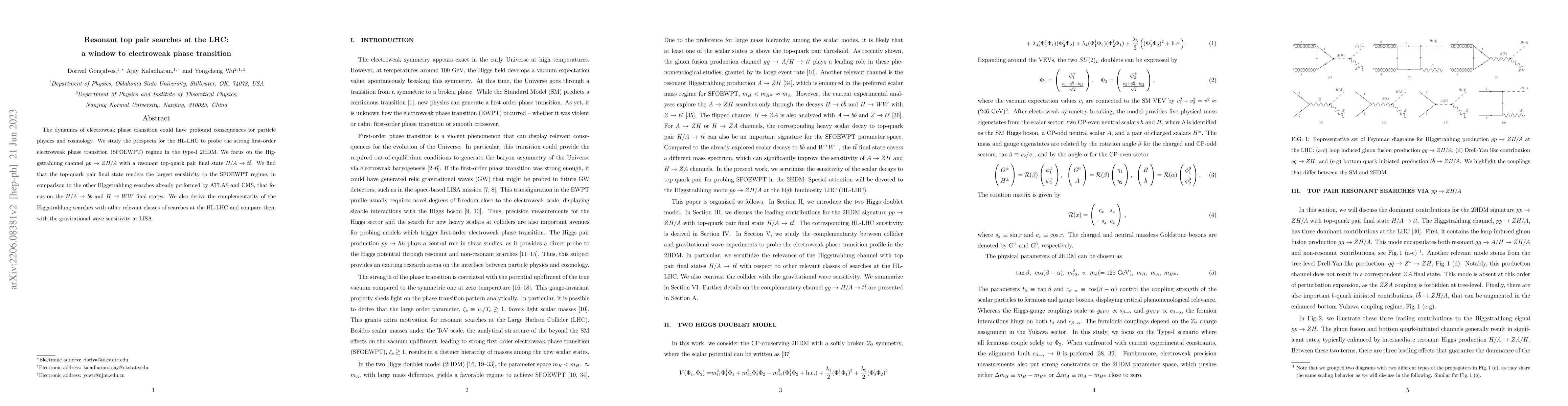 Thumbnail for Resonant top pair searches at the LHC: a window to electroweak phase
  transition