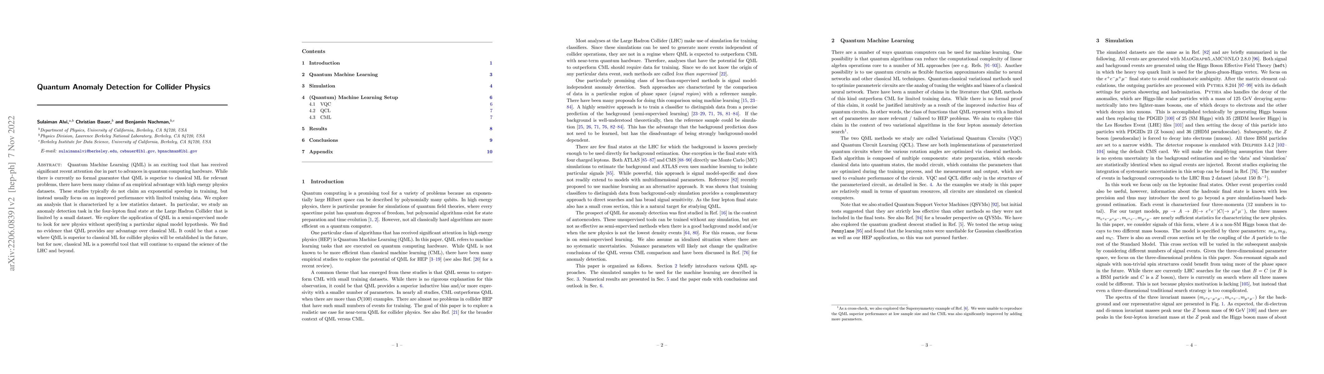 Thumbnail for Quantum Anomaly Detection for Collider Physics