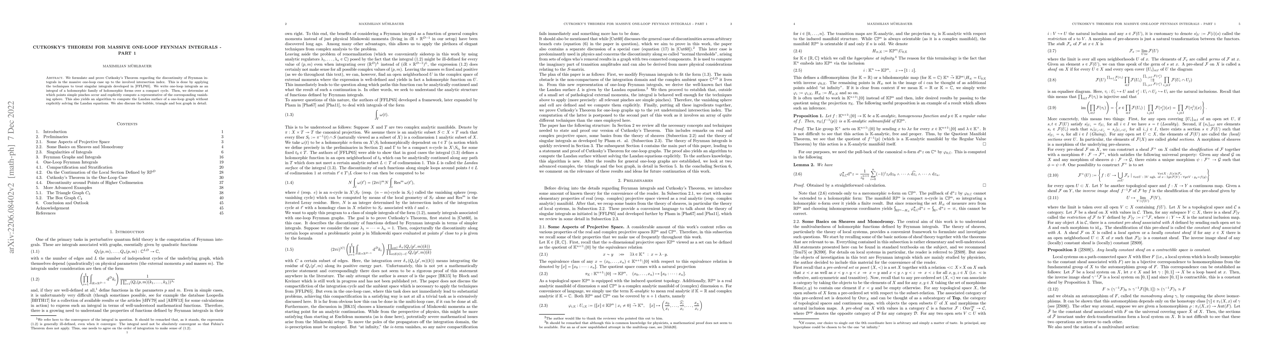 Thumbnail for Cutkosky's Theorem for Massive One-Loop Feynman Integrals -- Part 1