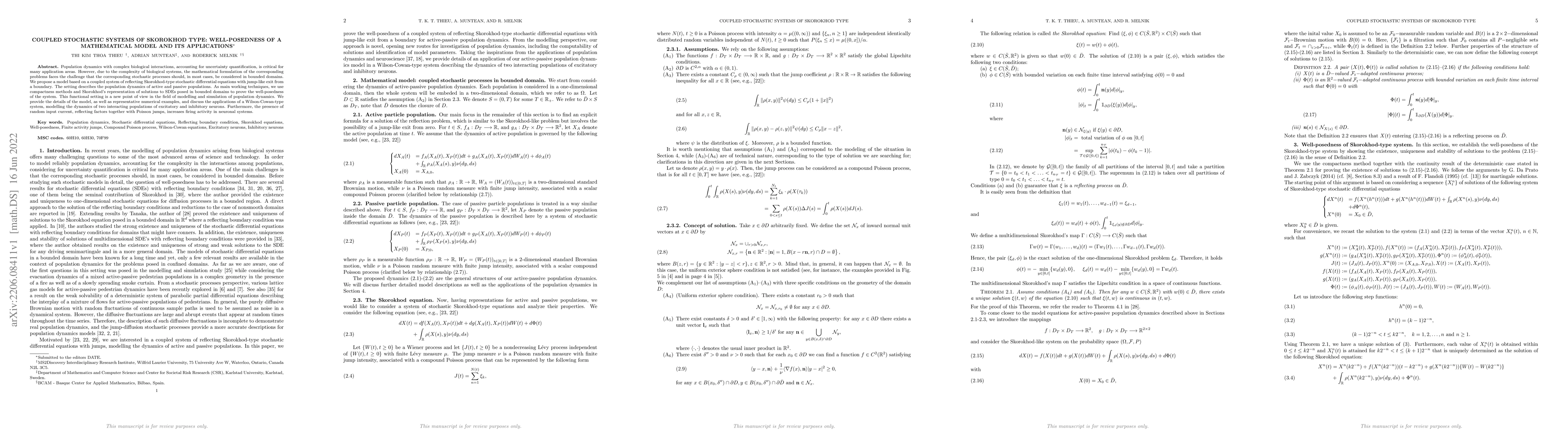 Thumbnail for Coupled stochastic systems of Skorokhod type: well-posedness of a
  mathematical model and its applications