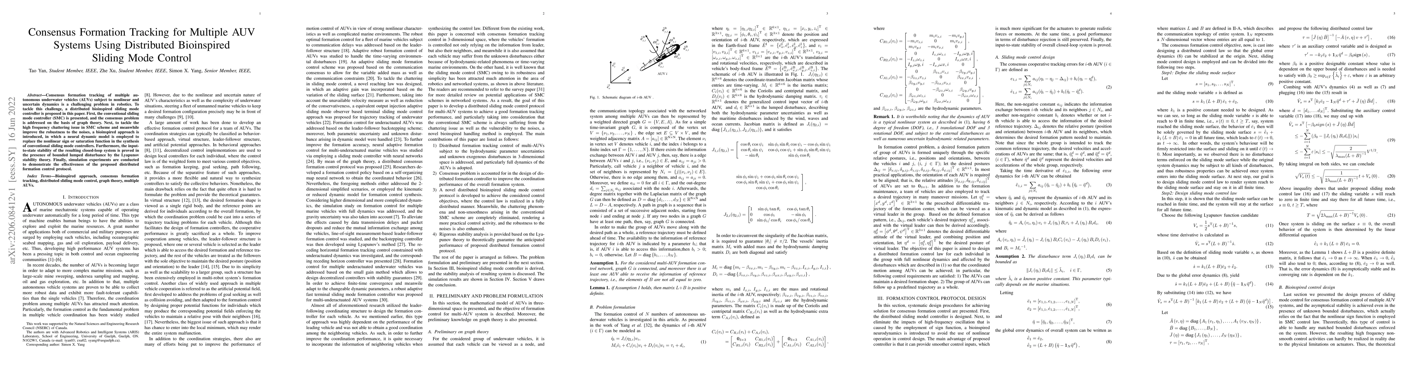 Thumbnail for Consensus Formation Tracking for Multiple AUV Systems Using Distributed
  Bioinspired Sliding Mode Control