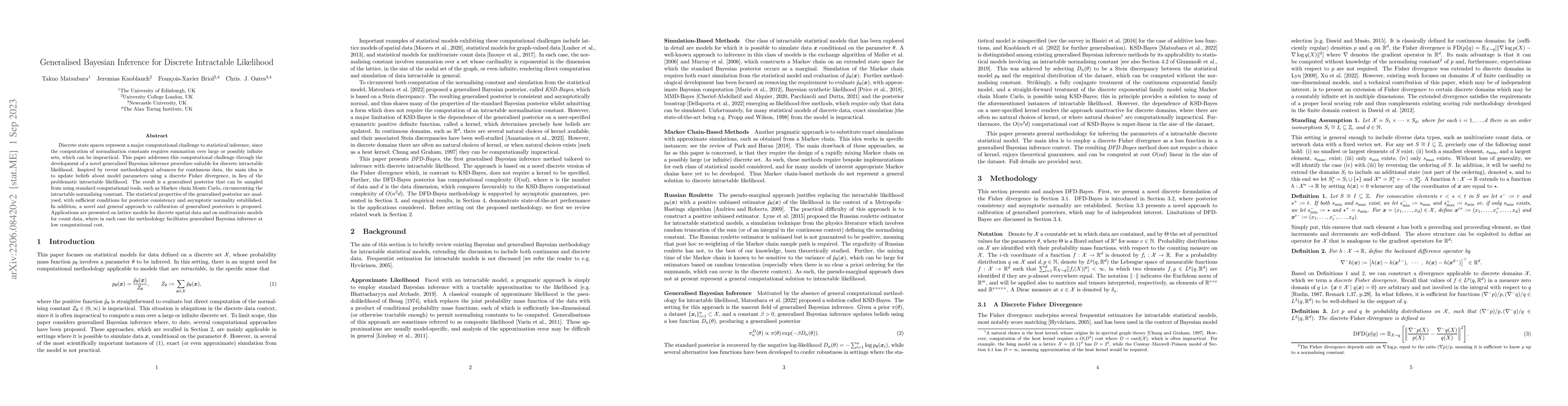 Thumbnail for Generalised Bayesian Inference for Discrete Intractable Likelihood