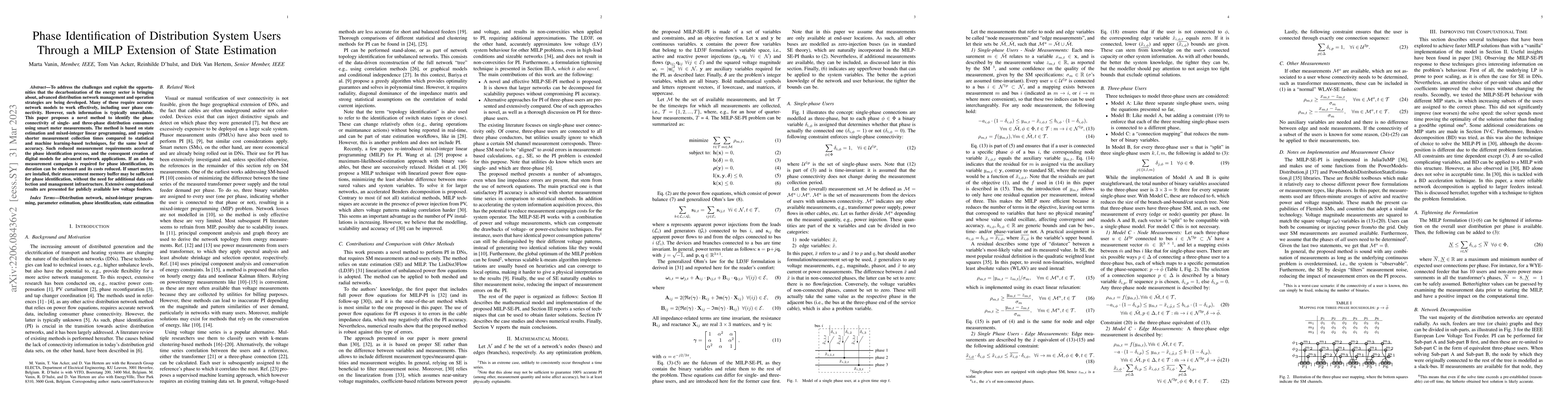Thumbnail for Phase Identification of Distribution System Users Through a MILP
  Extension of State Estimation