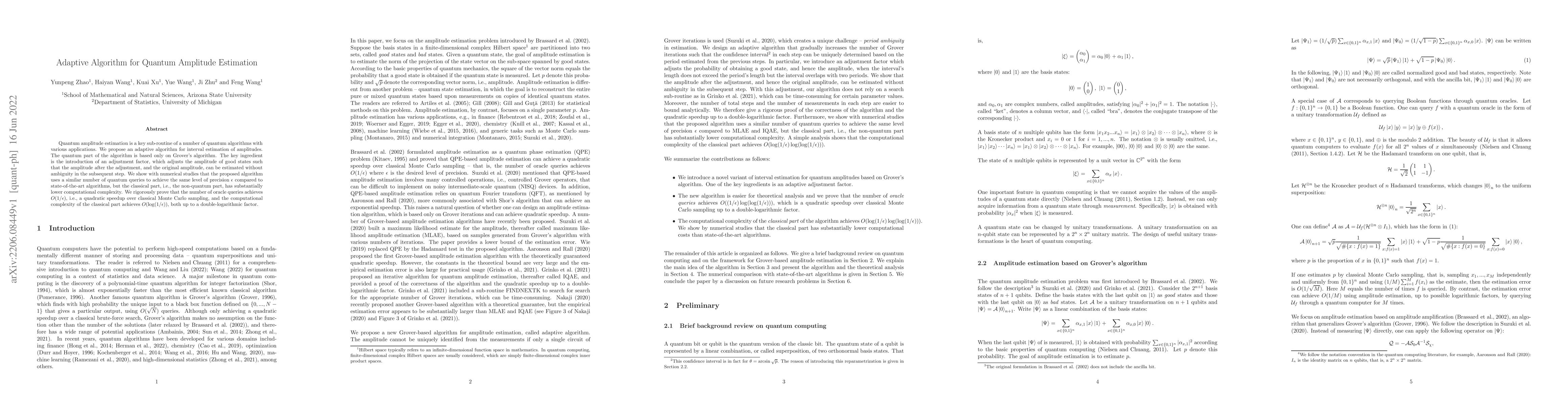Thumbnail for Adaptive Algorithm for Quantum Amplitude Estimation