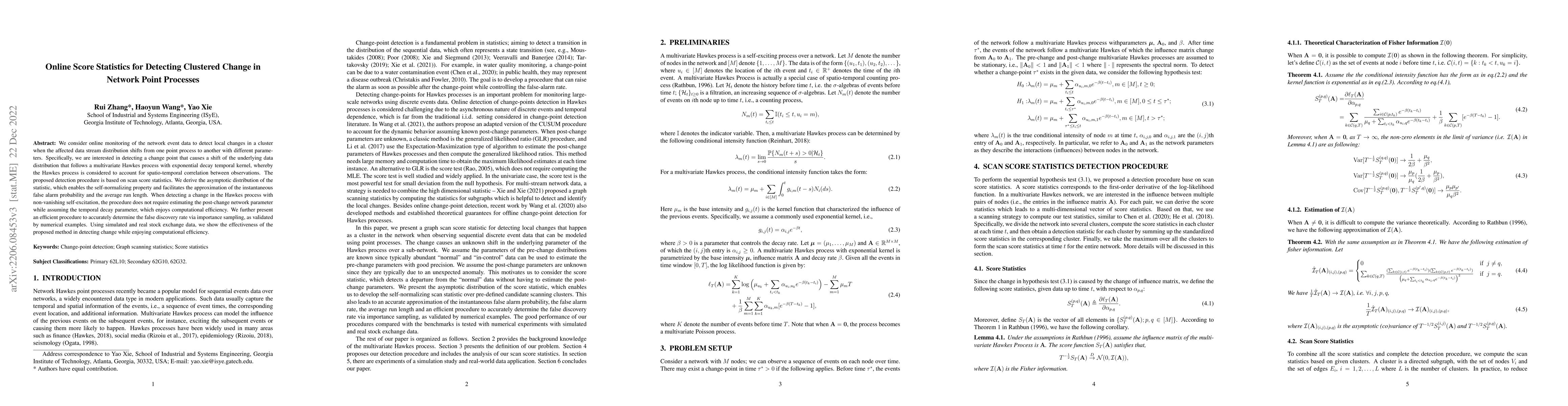 Thumbnail for Online Score Statistics for Detecting Clustered Change in Network Point
  Processes
