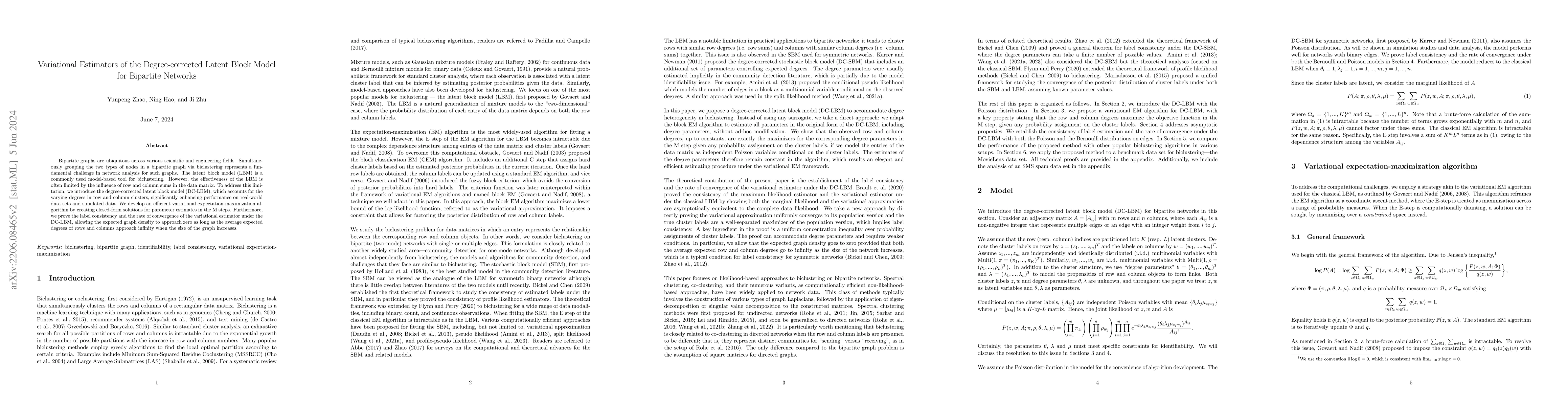 Thumbnail for Variational Estimators of the Degree-corrected Latent Block Model for
  Bipartite Networks