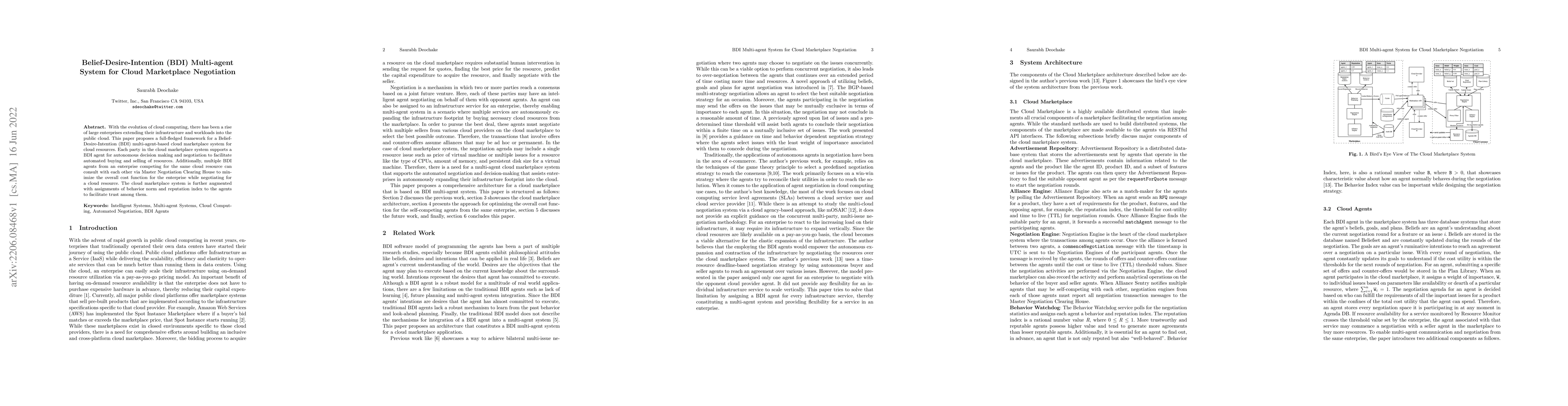 Thumbnail for Belief-Desire-Intention (BDI) Multi-agent System for Cloud Marketplace
  Negotiation