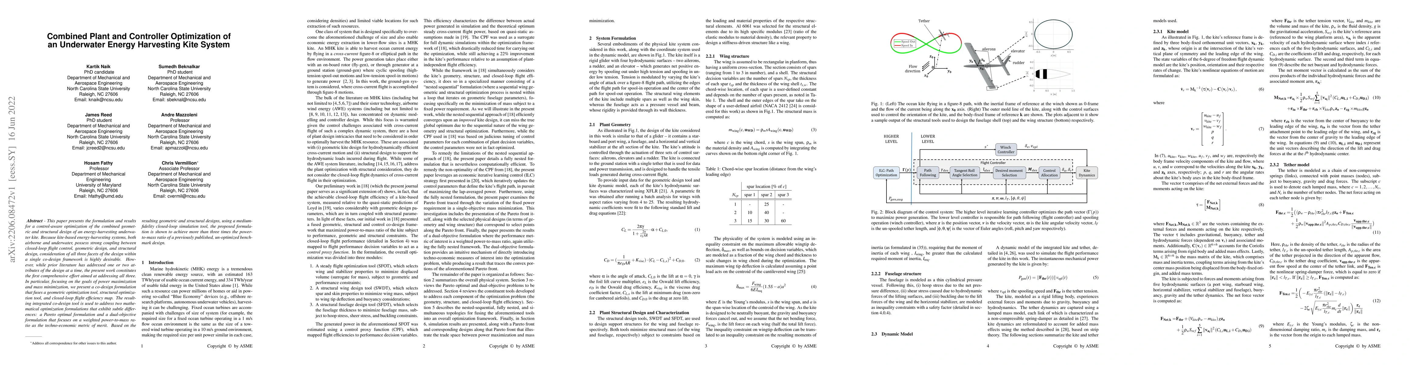Thumbnail for Combined Plant and Controller Optimization of an Underwater Energy
  Harvesting Kite System