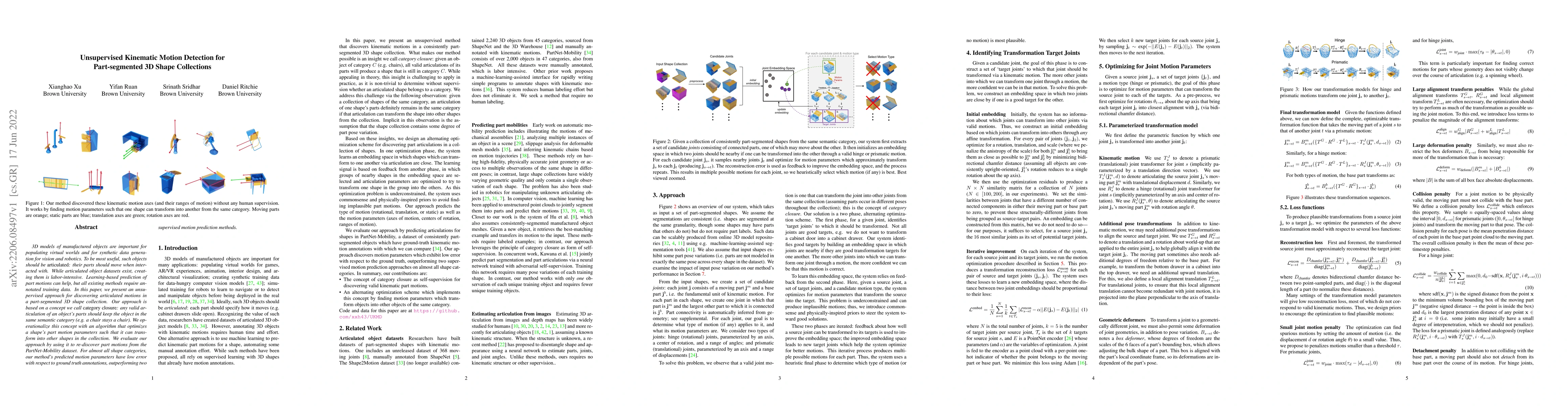 Thumbnail for Unsupervised Kinematic Motion Detection for Part-segmented 3D Shape
  Collections