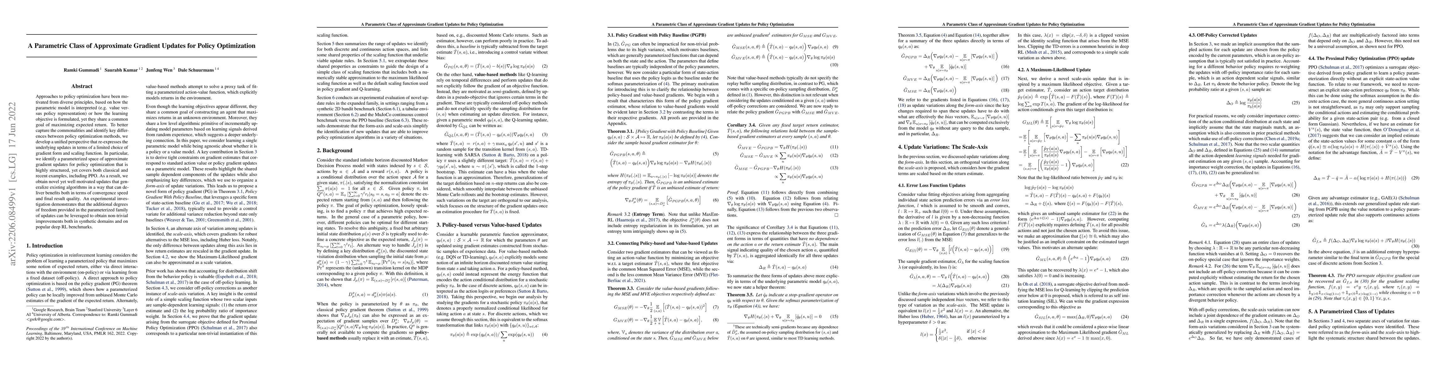 Thumbnail for A Parametric Class of Approximate Gradient Updates for Policy
  Optimization