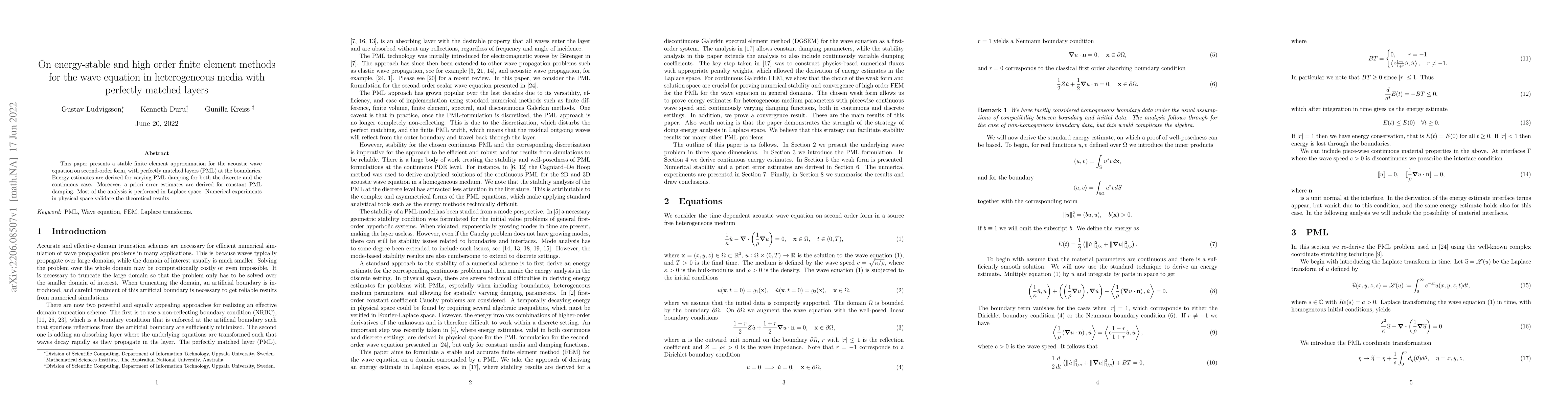 Thumbnail for On energy-stable and high order finite element methods for the wave
  equation in heterogeneous media with perfectly matched layers