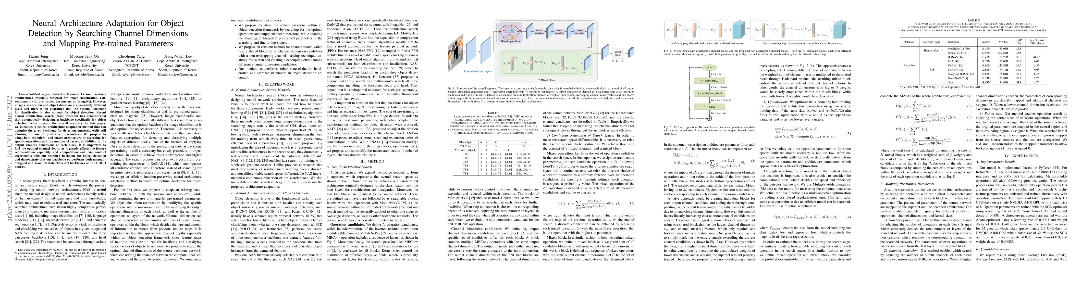 Thumbnail for Neural Architecture Adaptation for Object Detection by Searching Channel
  Dimensions and Mapping Pre-trained Parameters