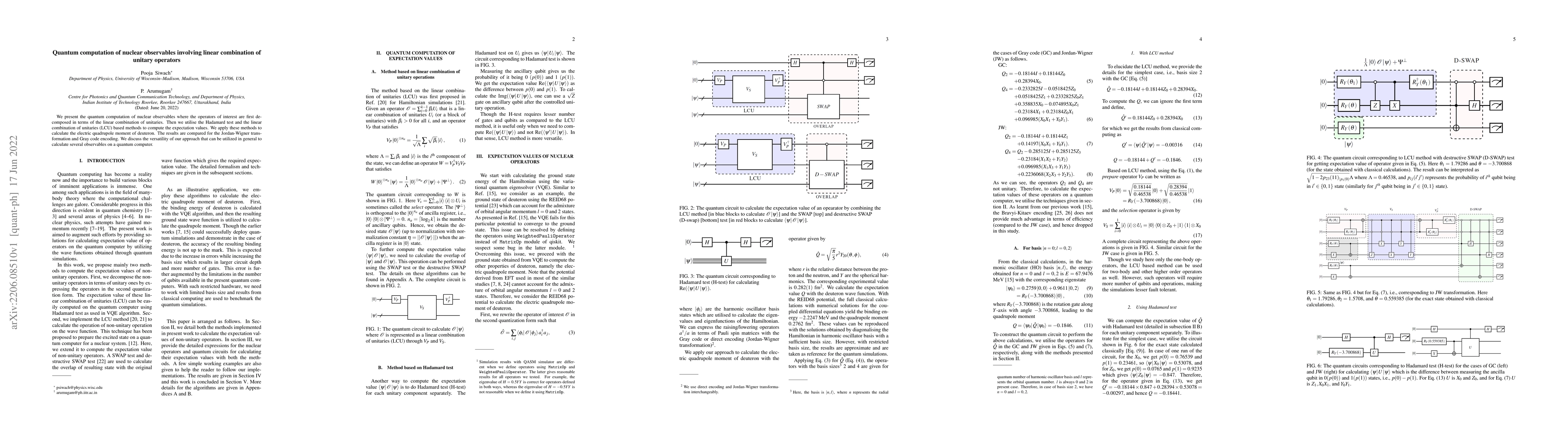 Thumbnail for Quantum computation of nuclear observables involving linear combination
  of unitary operators