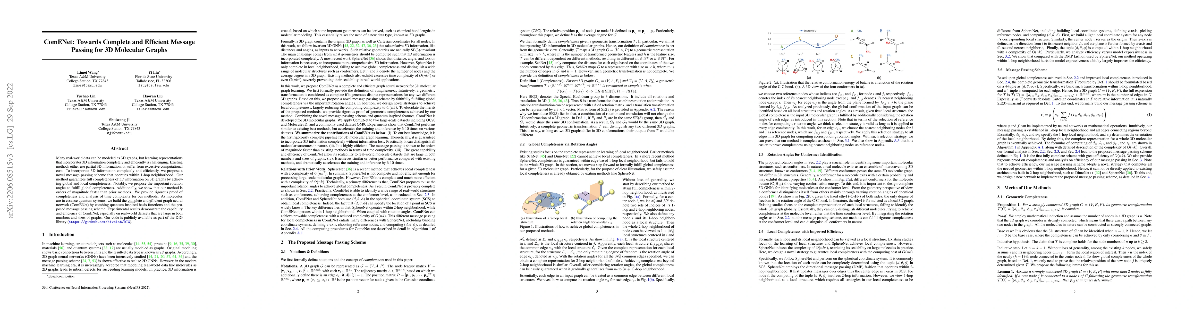 Thumbnail for ComENet: Towards Complete and Efficient Message Passing for 3D Molecular
  Graphs