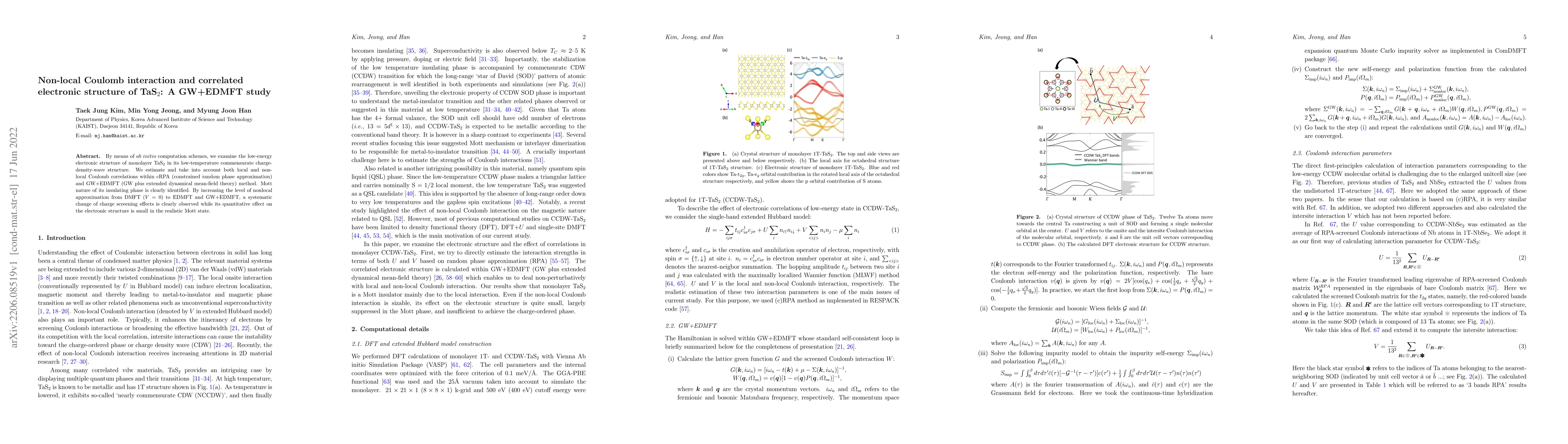 Thumbnail for Non-local Coulomb interaction and correlated electronic structure of
  TaS$_2$: A GW+EDMFT study