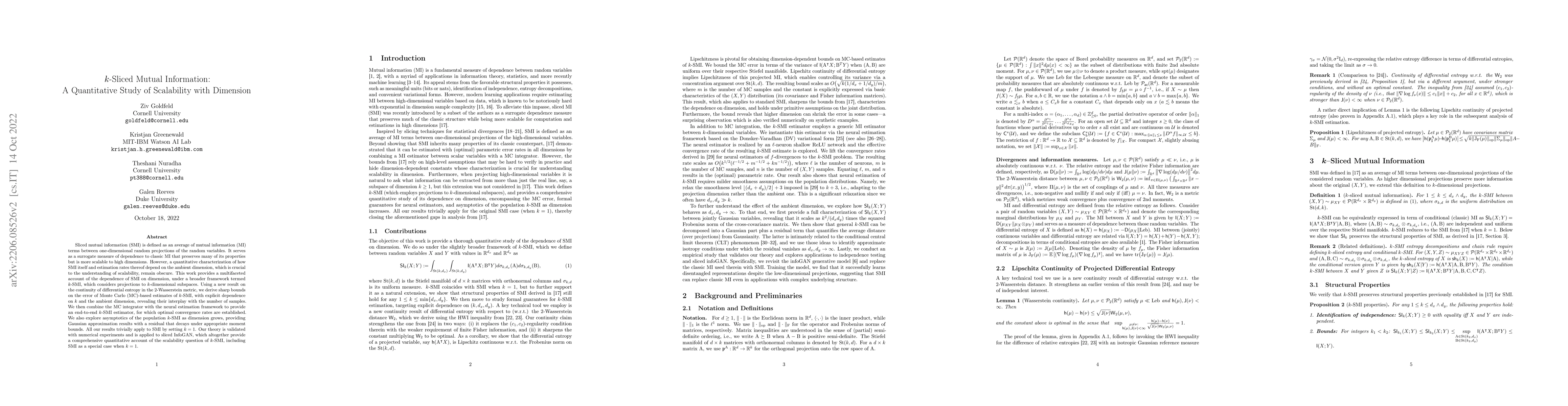 Thumbnail for k-Sliced Mutual Information: A Quantitative Study of Scalability with
  Dimension