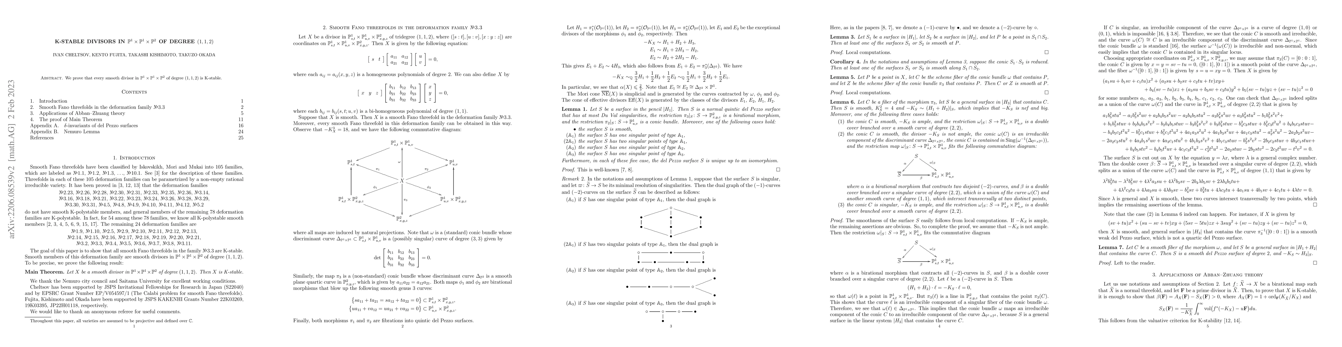 Thumbnail for K-stable divisors in $\mathbb{P}^1\times\mathbb{P}^1\times\mathbb{P}^2$
  of degree $(1,1,2)$
