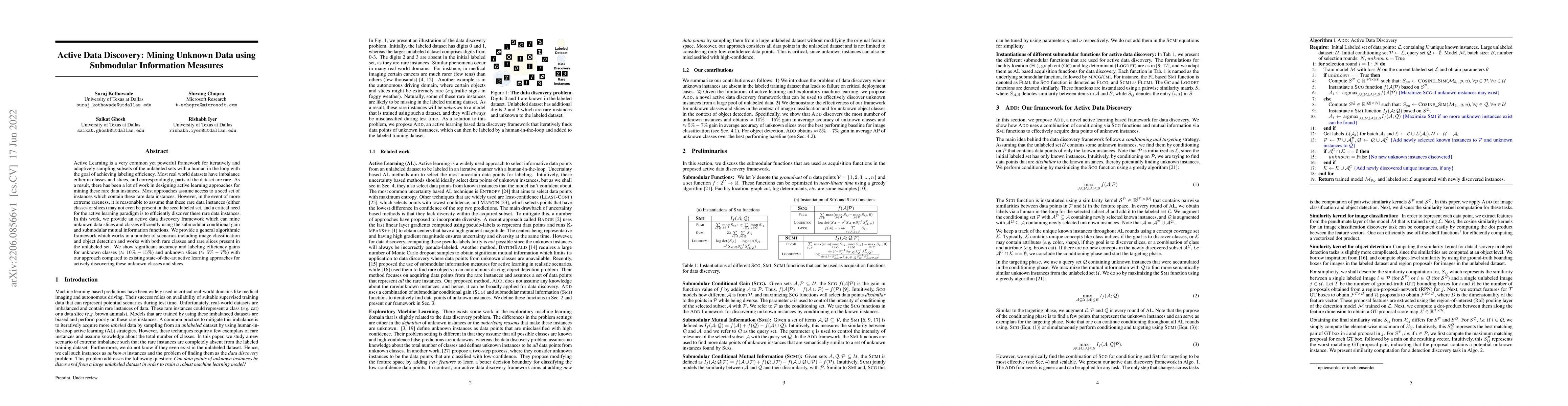 Thumbnail for Active Data Discovery: Mining Unknown Data using Submodular Information
  Measures