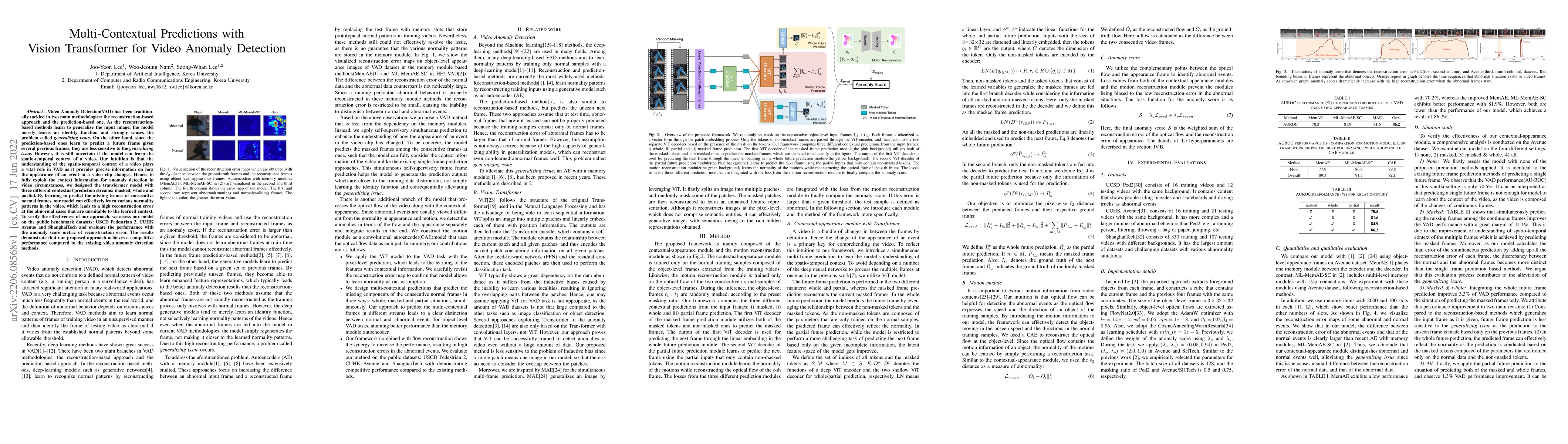 Thumbnail for Multi-Contextual Predictions with Vision Transformer for Video Anomaly
  Detection