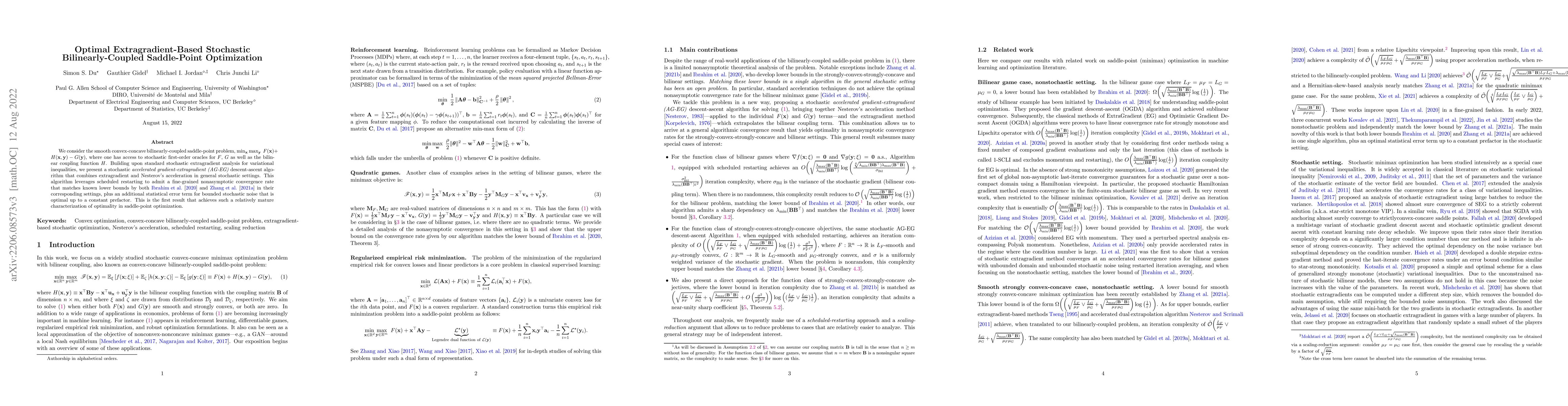 Thumbnail for Optimal Extragradient-Based Bilinearly-Coupled Saddle-Point Optimization
