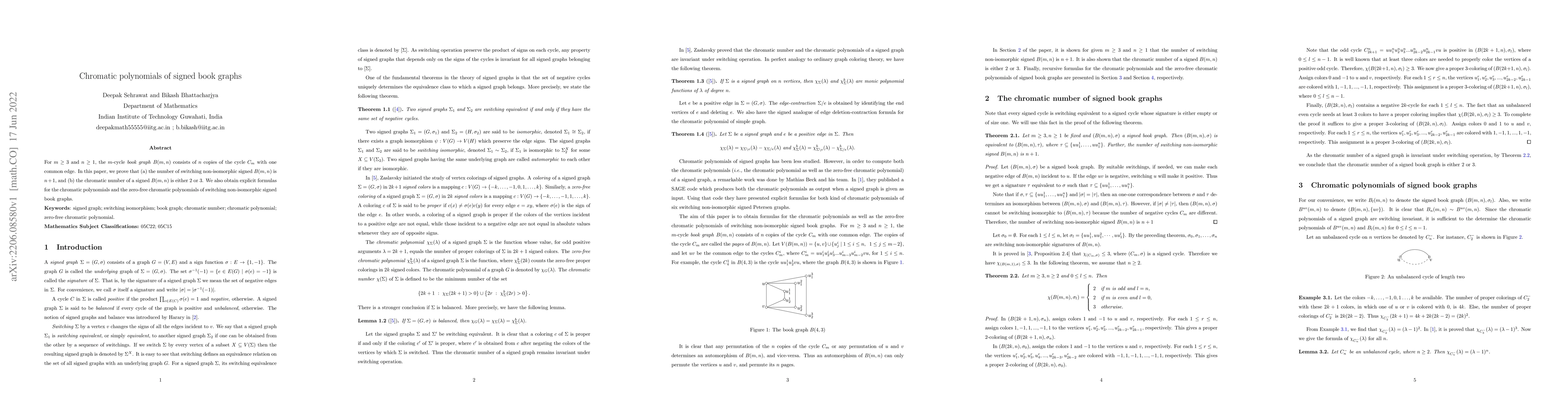 Thumbnail for Chromatic Polynomials of Signed Book Graphs