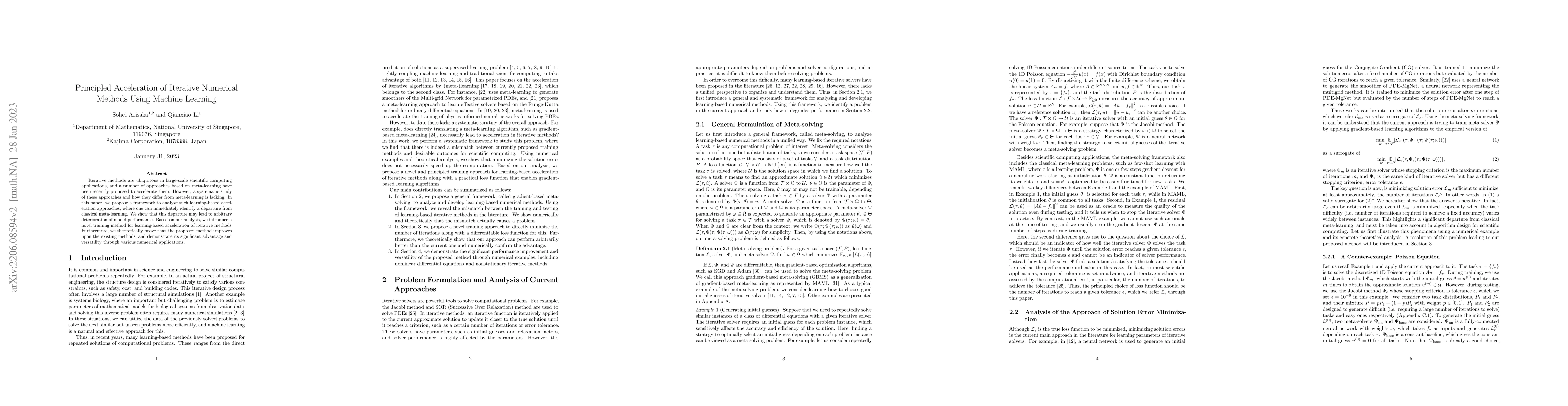Thumbnail for Principled Acceleration of Iterative Numerical Methods Using Machine
  Learning
