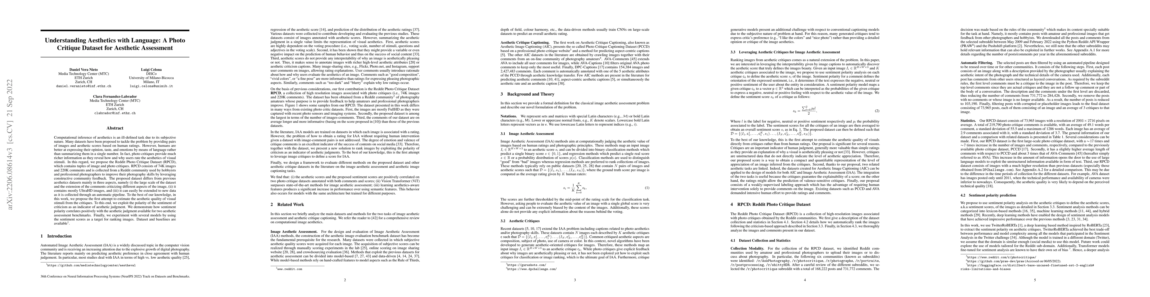 Thumbnail for Understanding Aesthetics with Language: A Photo Critique Dataset for
  Aesthetic Assessment