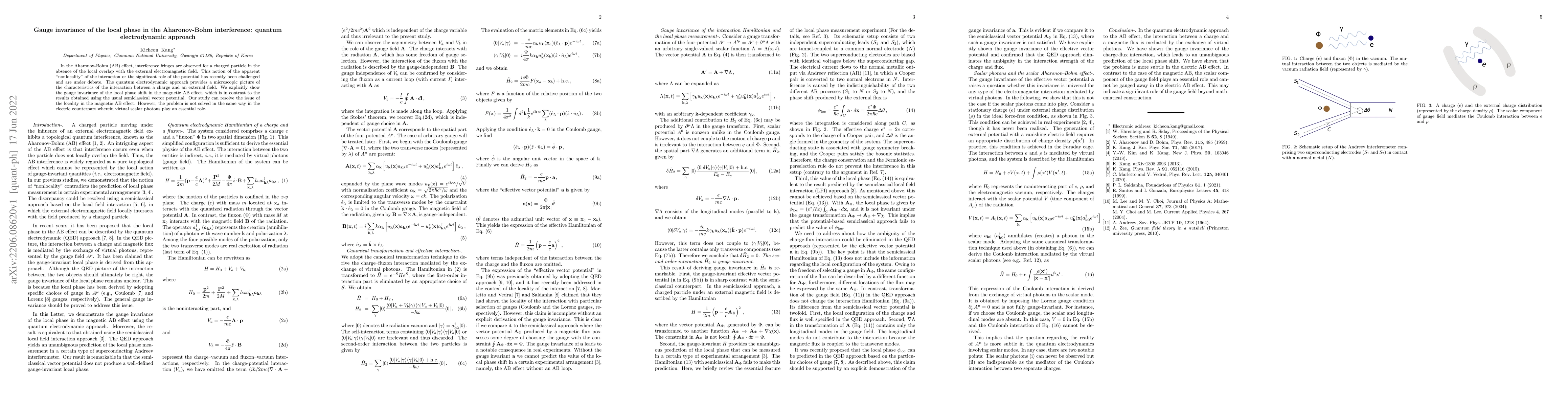 Thumbnail for Gauge invariance of the local phase in the Aharonov-Bohm interference:
  quantum electrodynamic approach