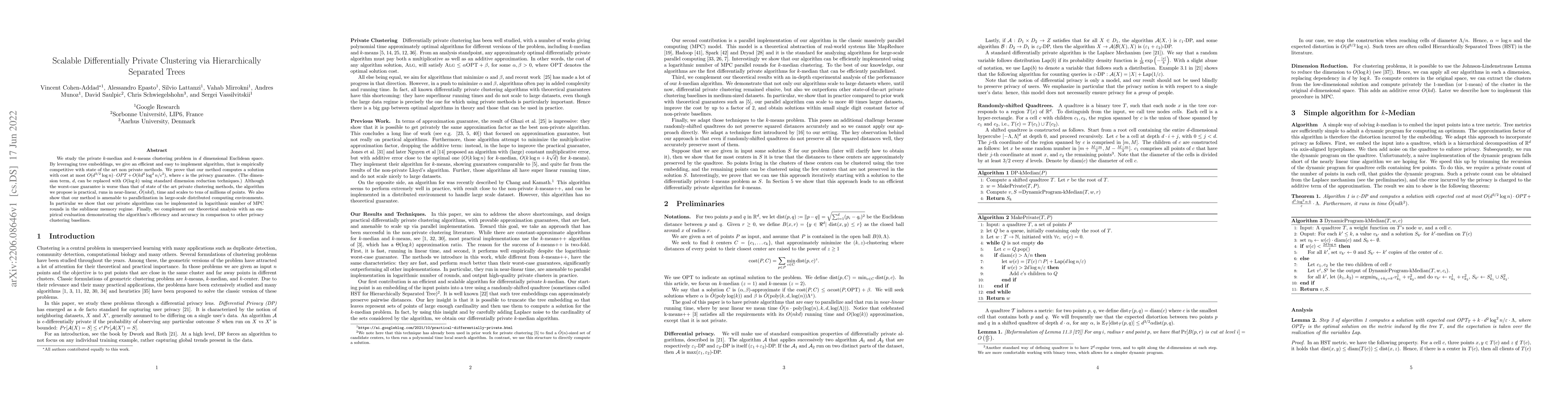 Thumbnail for Scalable Differentially Private Clustering via Hierarchically Separated
  Trees