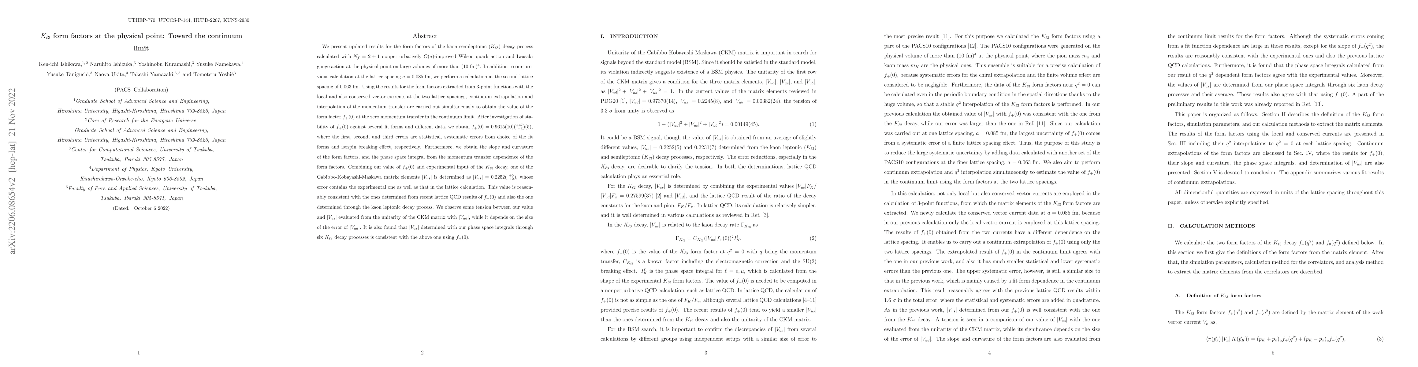 Thumbnail for $K_{\ell 3}$ form factors at the physical point: Toward the continuum
  limit
