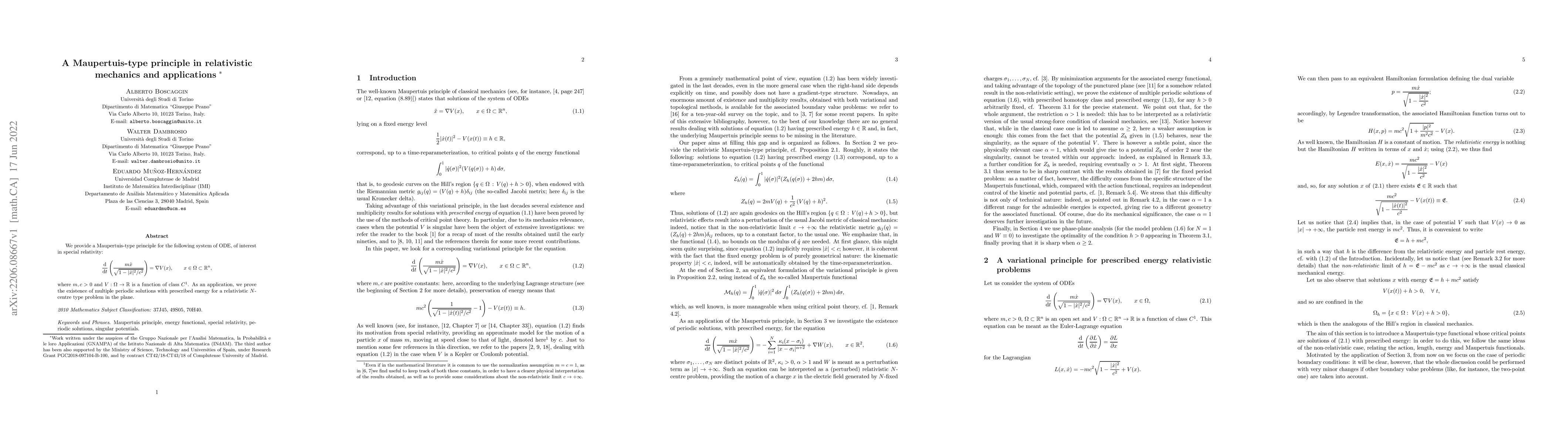 Thumbnail for A Maupertuis-type principle in relativistic mechanics and applications