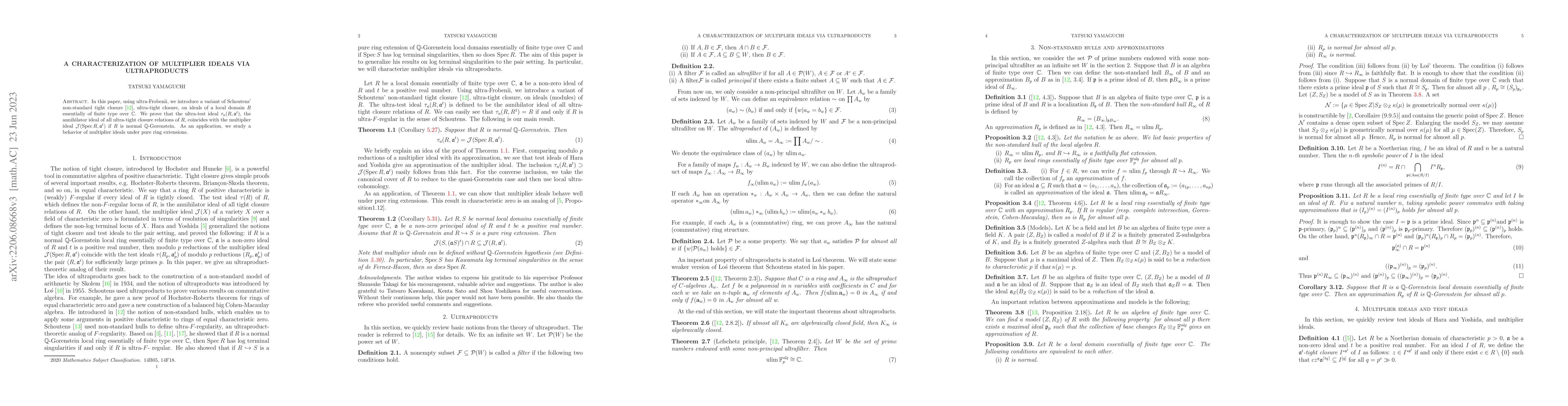 Thumbnail for A characterization of multiplier ideals via ultraproducts