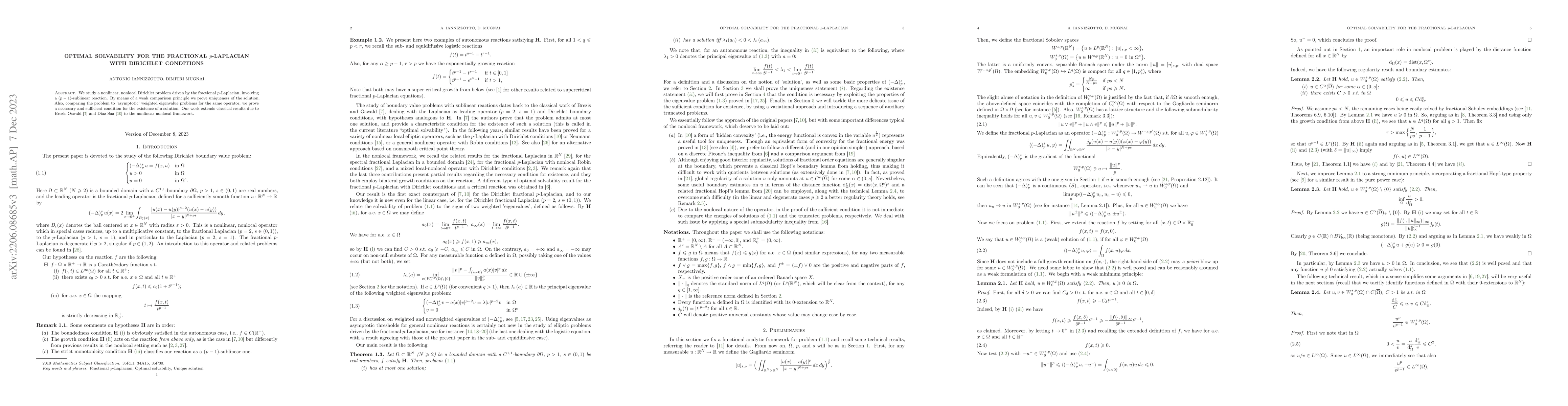 Thumbnail for Optimal solvability for the fractional p-Laplacian with Dirichlet
  conditions