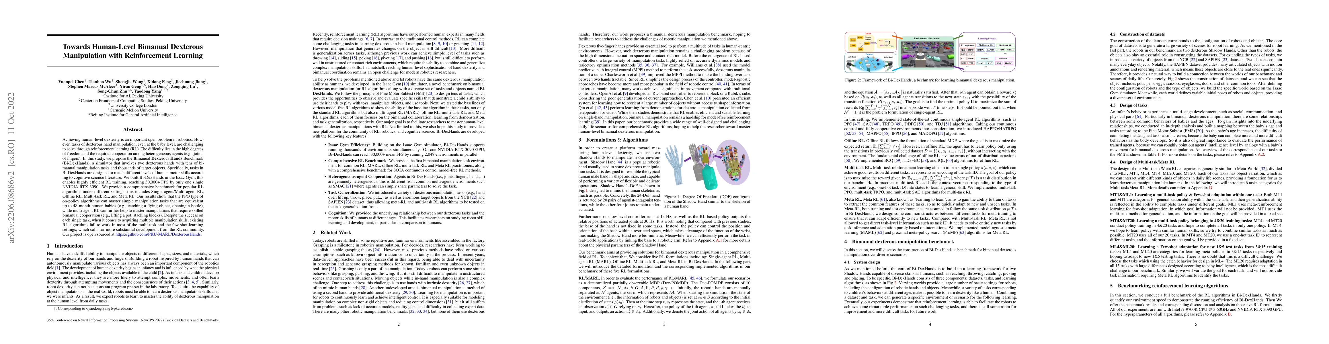 Thumbnail for Towards Human-Level Bimanual Dexterous Manipulation with Reinforcement
  Learning