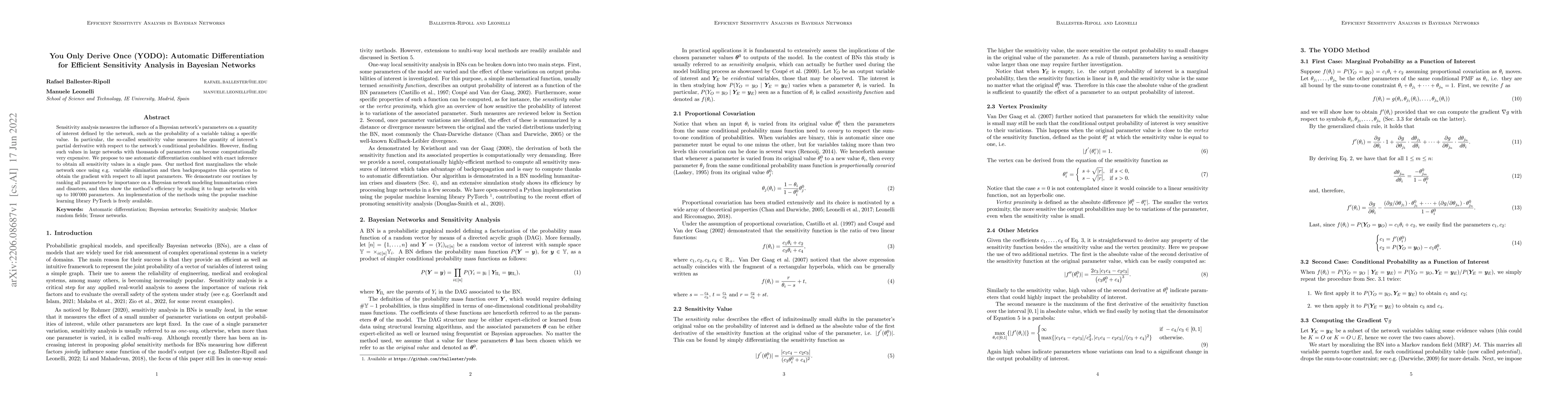 Thumbnail for You Only Derive Once (YODO): Automatic Differentiation for Efficient
  Sensitivity Analysis in Bayesian Networks