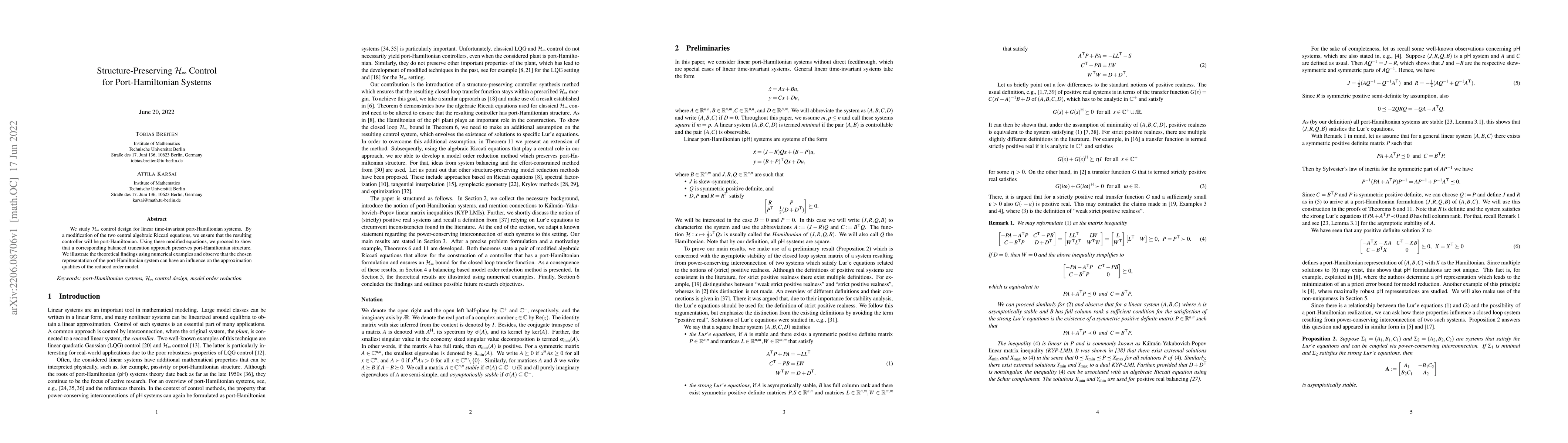 Thumbnail for Structure Preserving $H_\infty$ Control for Port-Hamiltonian Systems