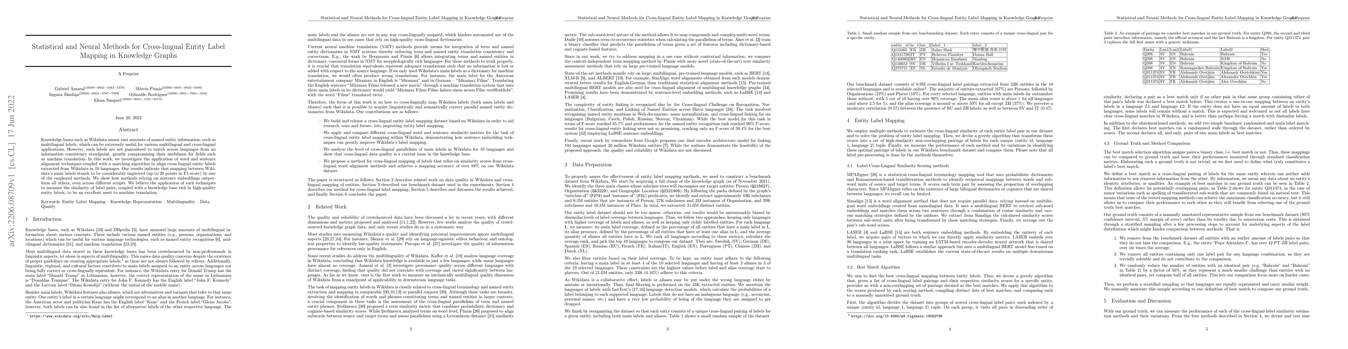 Thumbnail for Statistical and Neural Methods for Cross-lingual Entity Label Mapping in
  Knowledge Graphs