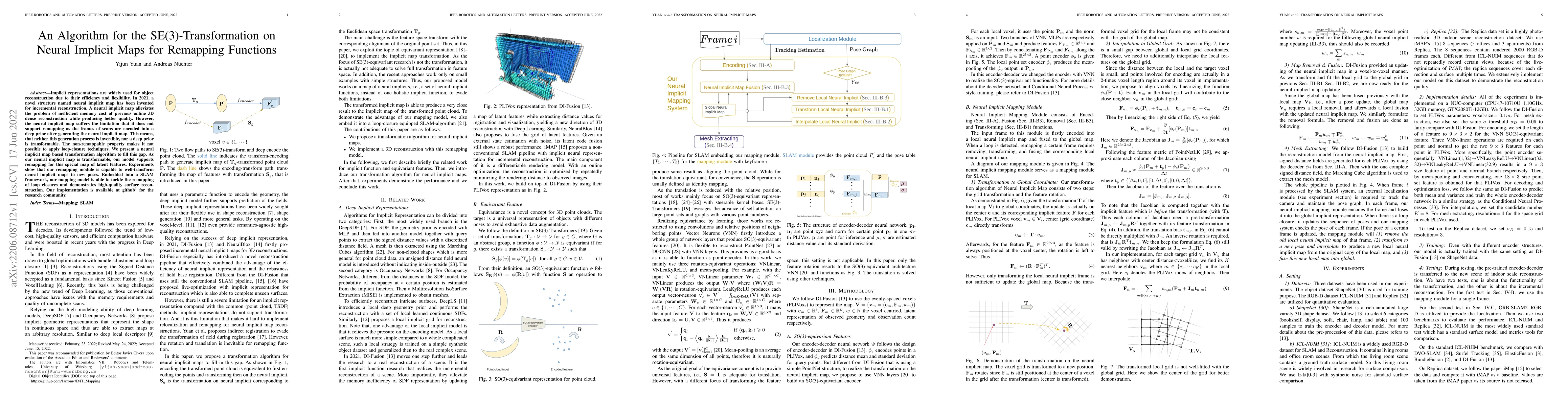 Thumbnail for An Algorithm for the SE(3)-Transformation on Neural Implicit Maps for
  Remapping Functions