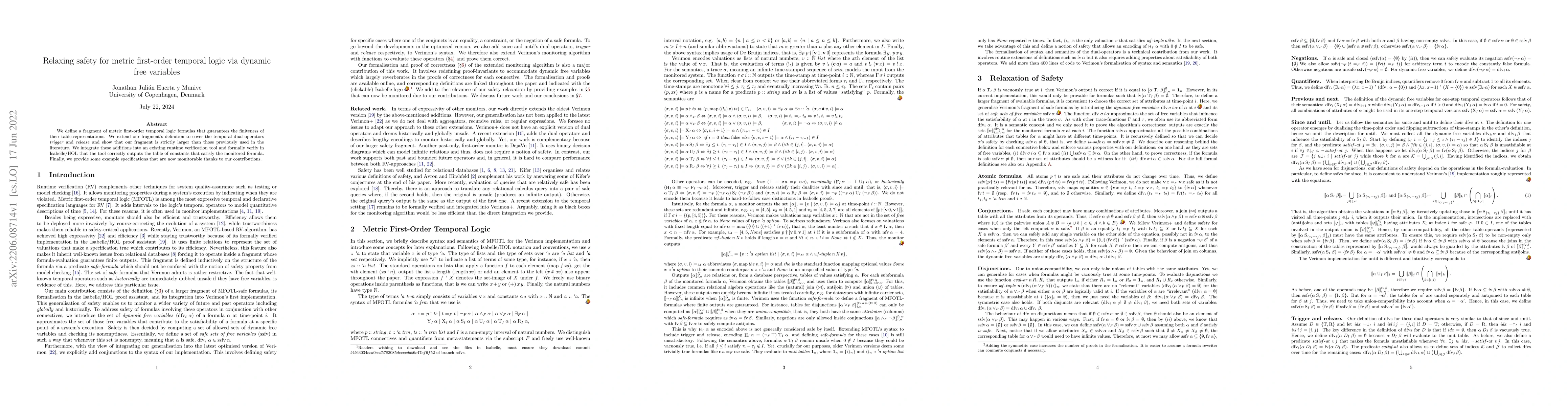 Thumbnail for Relaxing safety for metric first-order temporal logic via dynamic free
  variables