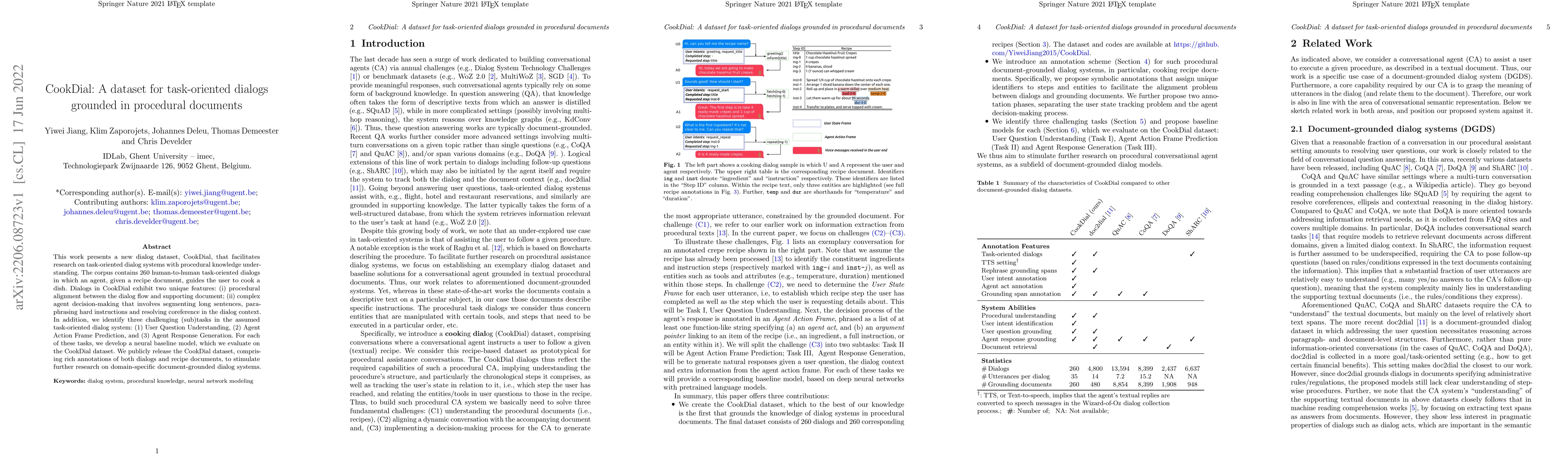Thumbnail for CookDial: A dataset for task-oriented dialogs grounded in procedural
  documents
