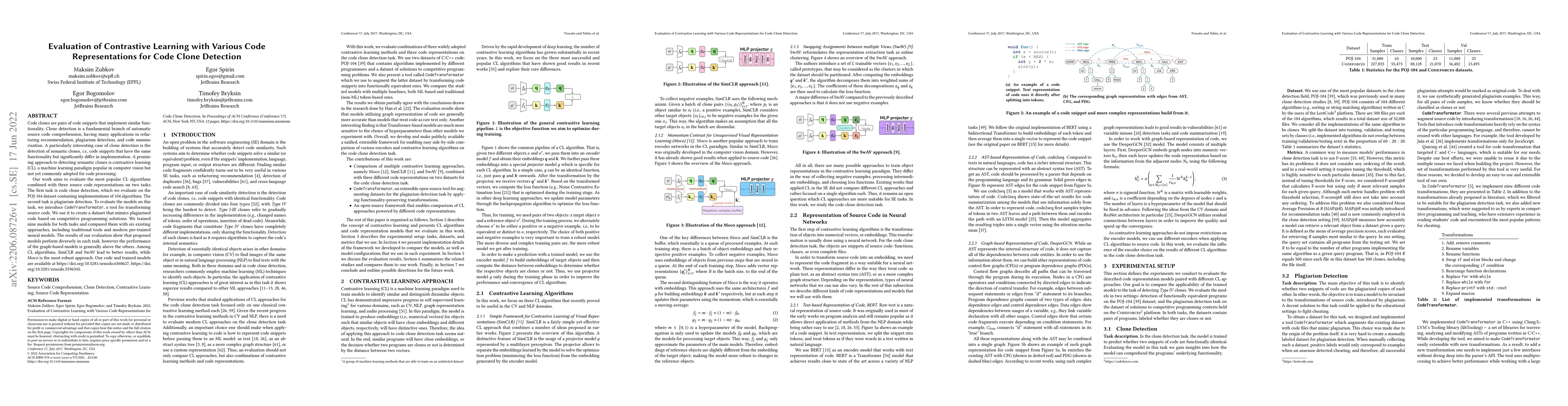 Thumbnail for Evaluation of Contrastive Learning with Various Code Representations for
  Code Clone Detection
