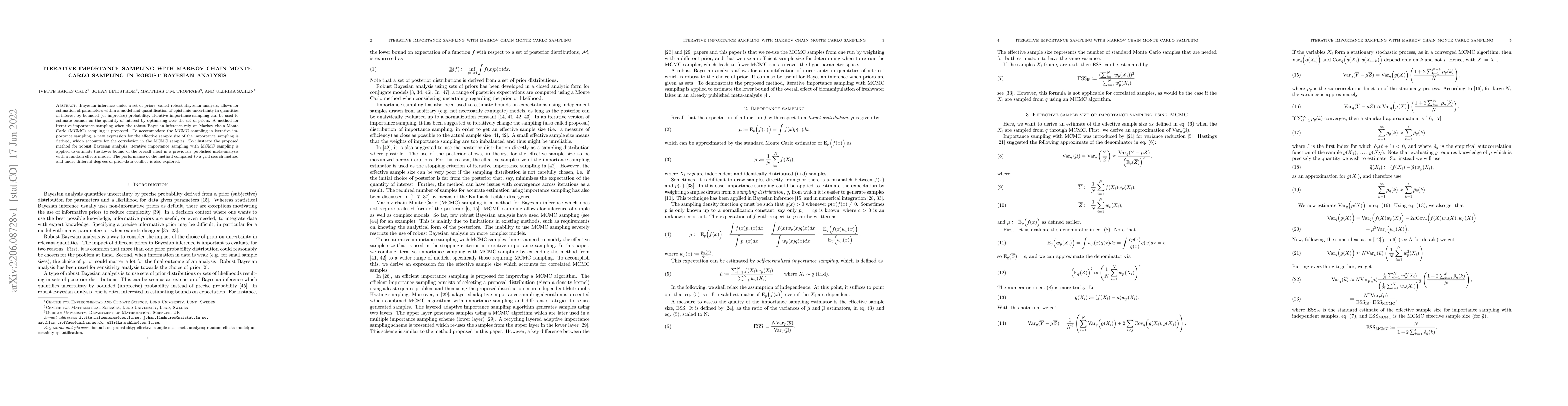 Thumbnail for Iterative importance sampling with Markov chain Monte Carlo sampling in
  robust Bayesian analysis