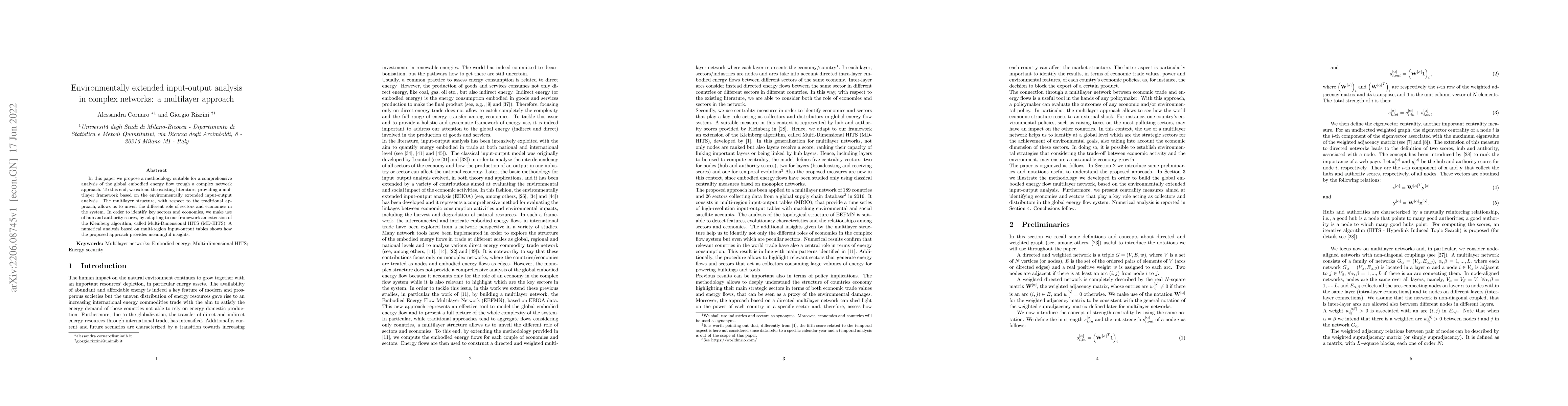 Thumbnail for Environmentally extended input-output analysis in complex networks: a
  multilayer approach