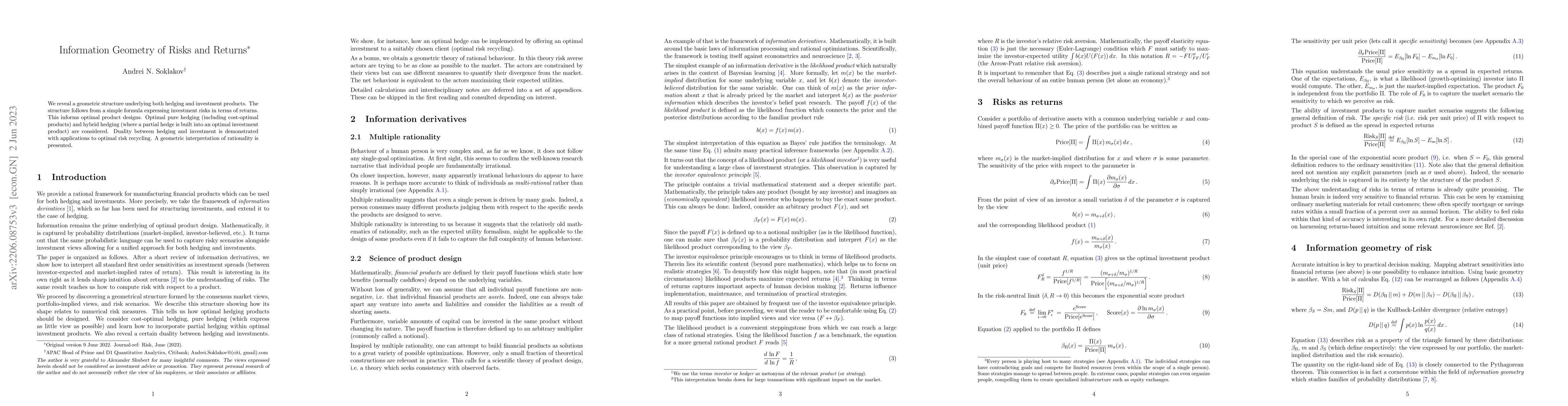 Thumbnail for Information Geometry of Risks and Returns