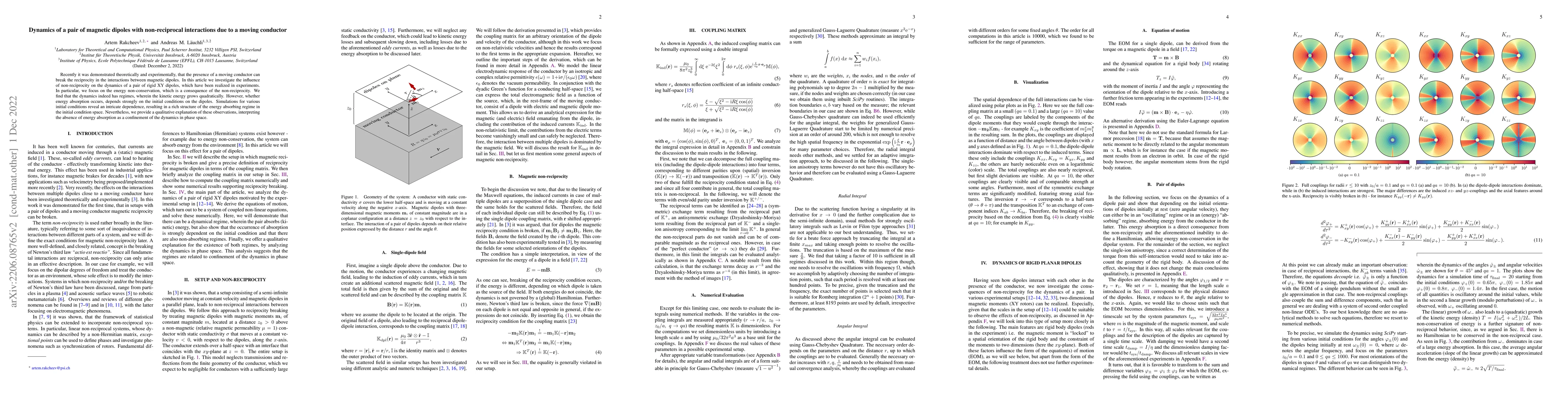 Thumbnail for Dynamics of a pair of magnetic dipoles with nonreciprocal interactions
  due to a moving conductor