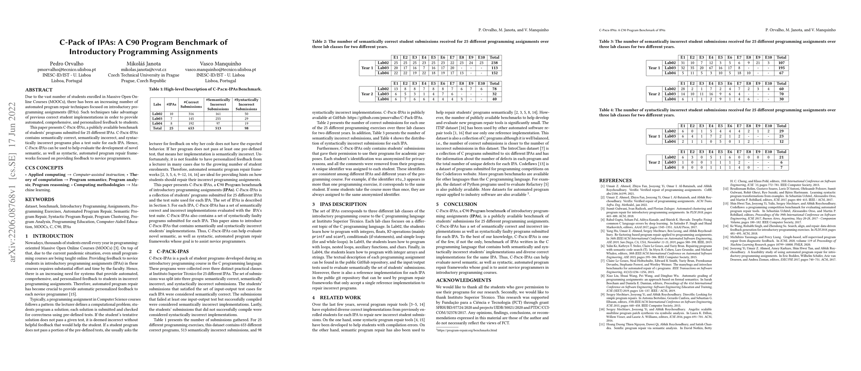 Thumbnail for C-Pack of IPAs: A C90 Program Benchmark of Introductory Programming
  Assignments