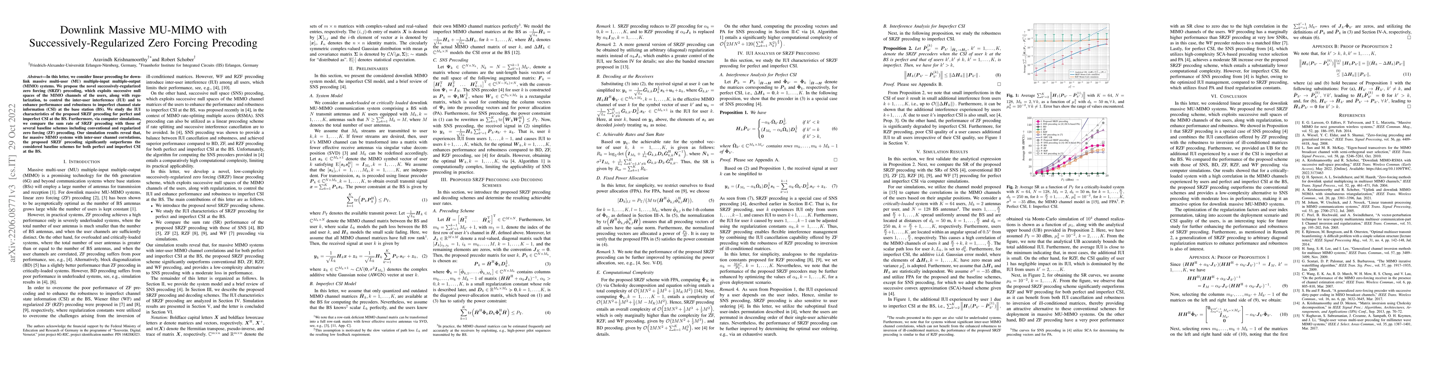 Thumbnail for Downlink Massive MU-MIMO with Successively-Regularized Zero Forcing
  Precoding